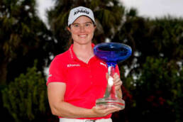 Ireland's Leona Maguire poses with the Trophy after winning the LPGA Drive On Championship at Crown Colony Golf & Country Club on in Fort Myers, Florida. Photo: Getty Images